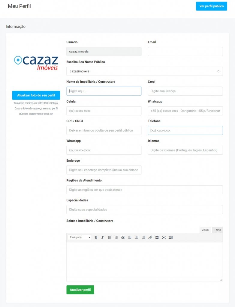 Perfil para imobiliárias e construtoras